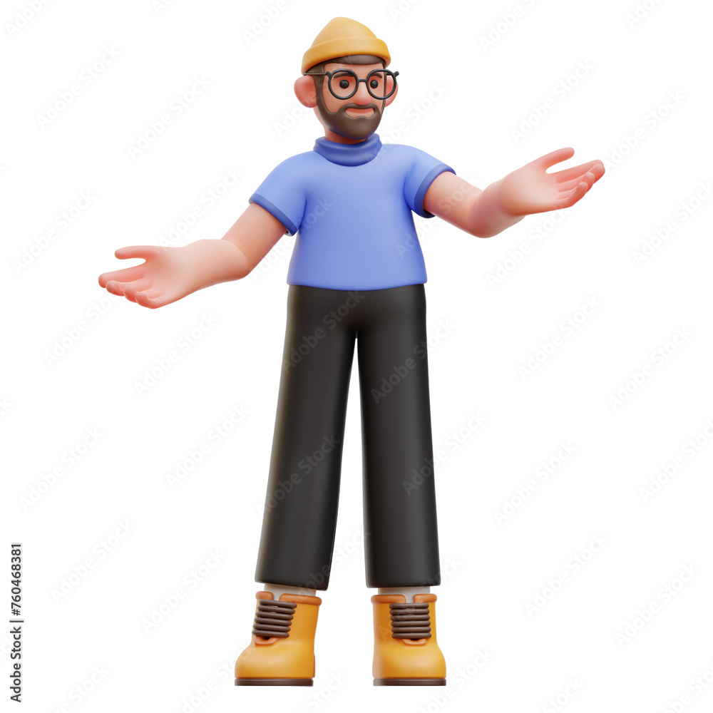 Man Explaining 3D Character Illustration