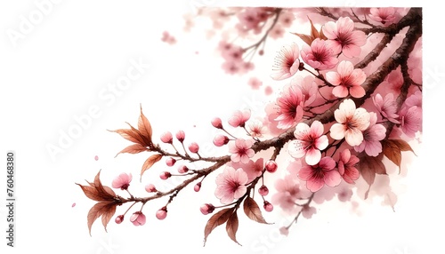 Watercolor painting of Cherry Blossoms and botanical elements for frame, corner and border invitation