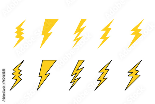 set of electricity, flash, lightning, speed icon. danger sign symbol
