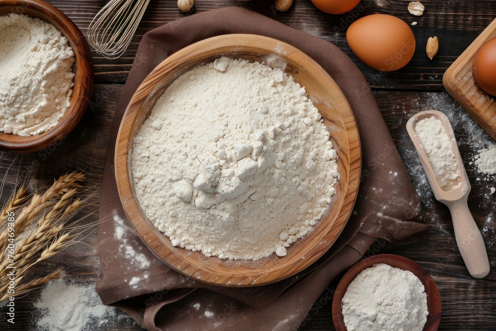 Bakery flour table topview. Dark pastry. Generate Ai Bakery flour table topview. Dark pastry. Generate Ai