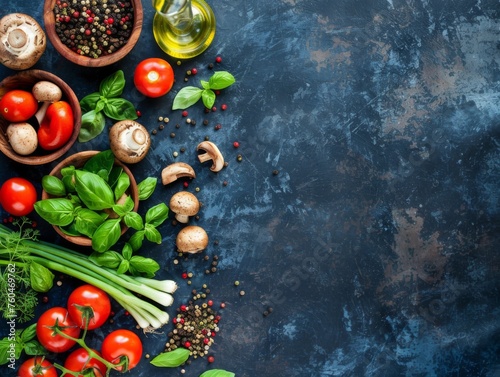 grunge cooking table with ingredients. 