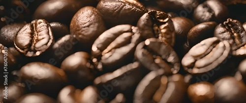 Roasted coffee beans, top view. cinematic photo