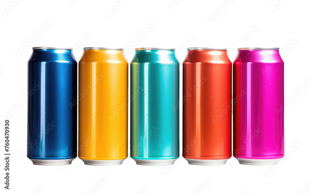 Colorful Row of Soda Cans on White Background. On White or PNG Transparent Background. Colorful Row of Soda Cans on White Background. On White or PNG Transparent Background.