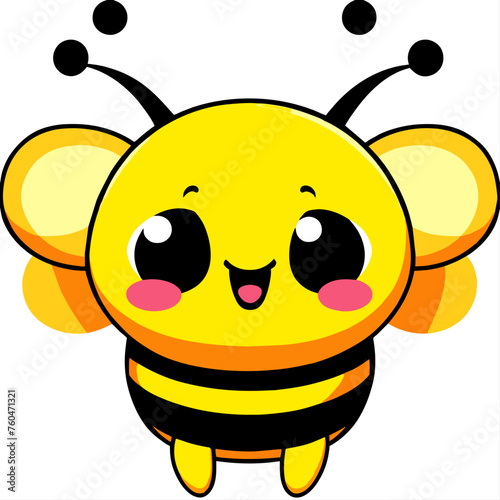 A cute yellow cartoon bee character with a big smile