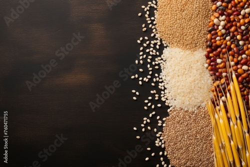 top view of grains with copy space for text. food background for stock photography - generative ai