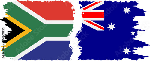 Australia and South Africa grunge flags connection vector
