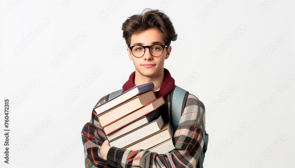 Student young motivated and proud with books in hand. Student young motivated and proud with books in hand.