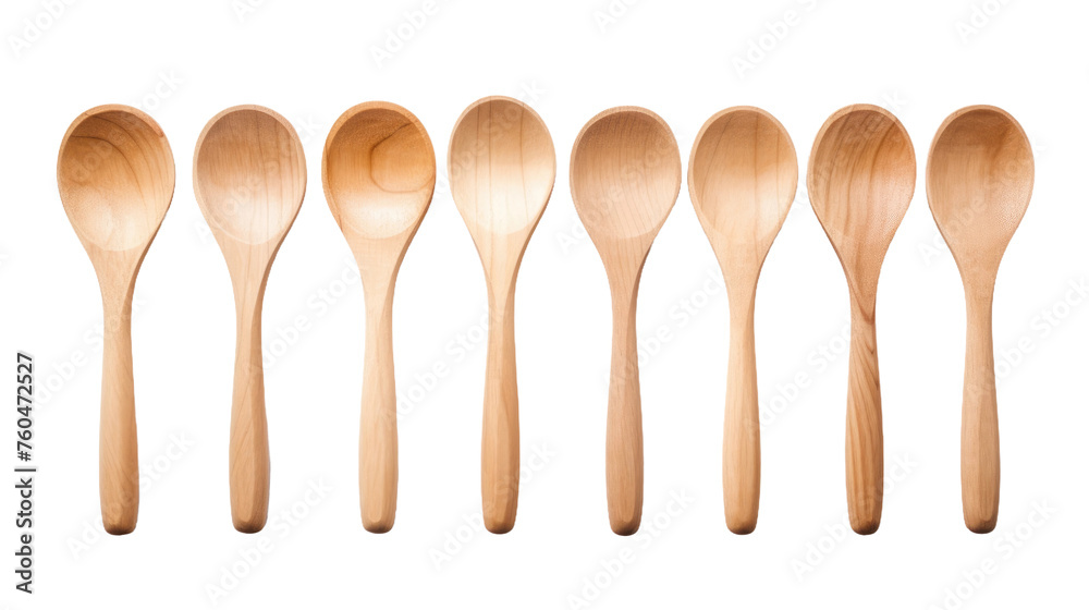 Six Wooden Spoons in a Row. On White or PNG Transparent Background. Six Wooden Spoons in a Row. On White or PNG Transparent Background.