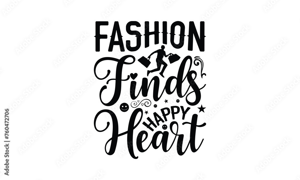 Fashion Finds Happy Heart - Shopping T-Shirt Design, This illustration can be used as a print on t-shirts and bags, stationary or as a poster.