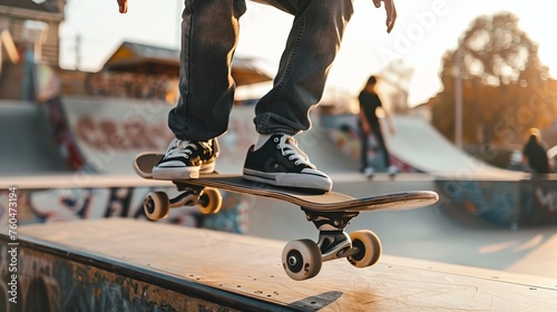 City Skate Park: A skateboarder performing tricks photo