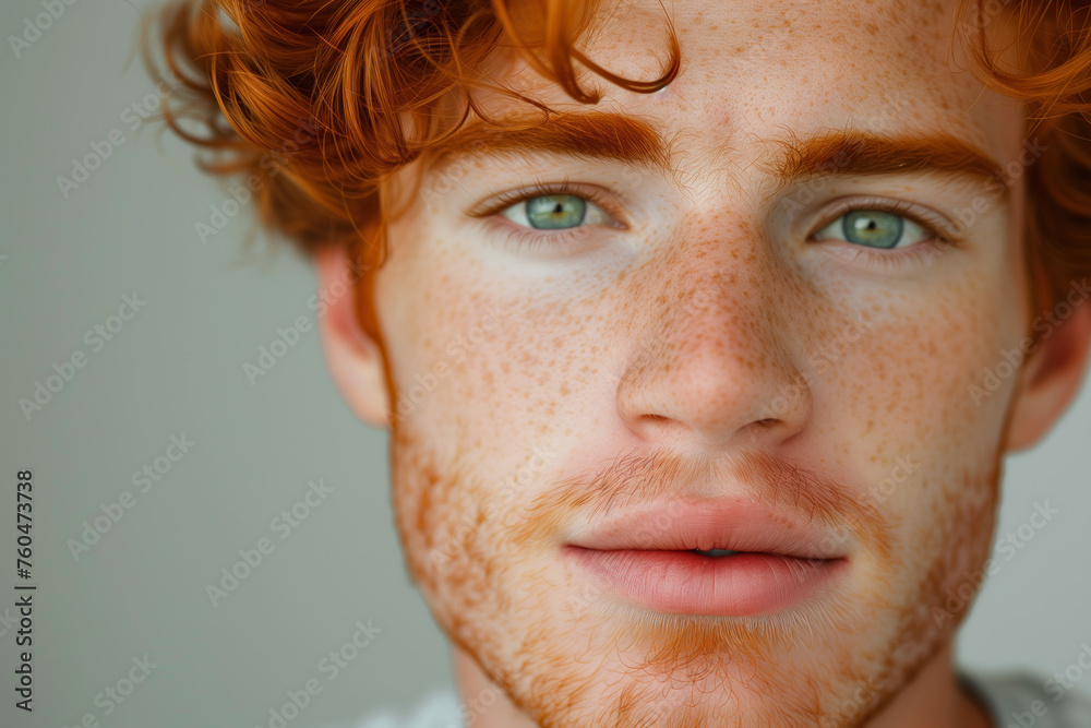 good looking guy Redhead with freckles solid background. - obrazy, fototapety, plakaty 