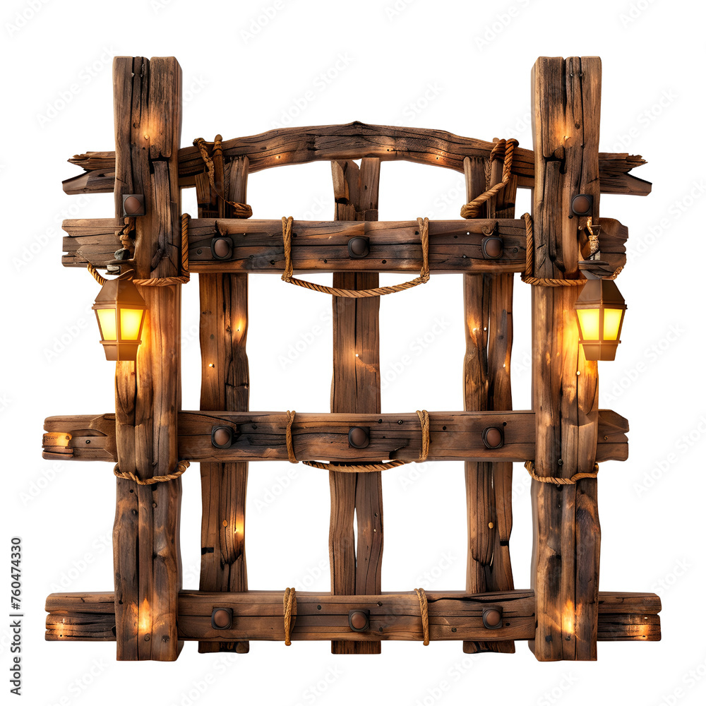 Naklejka premium Estrutura de madeira com luz e corda