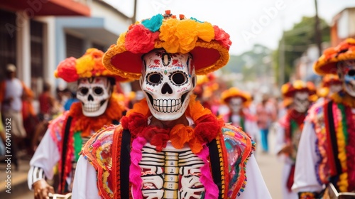 Skeletons and Catrinas Take Center Stage: A Festive Parade Through Town photo