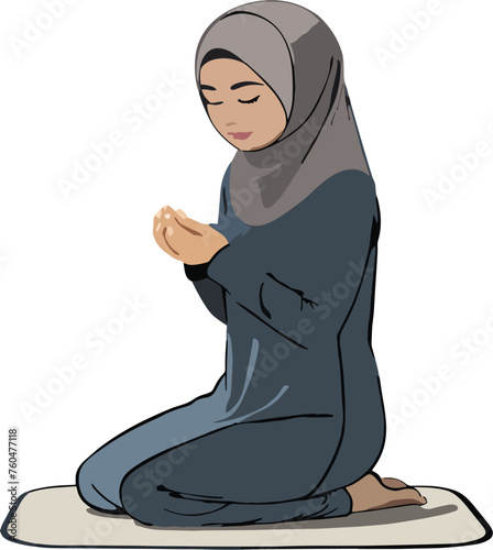 Illustration of a young woman in a hijab praying peacefully-