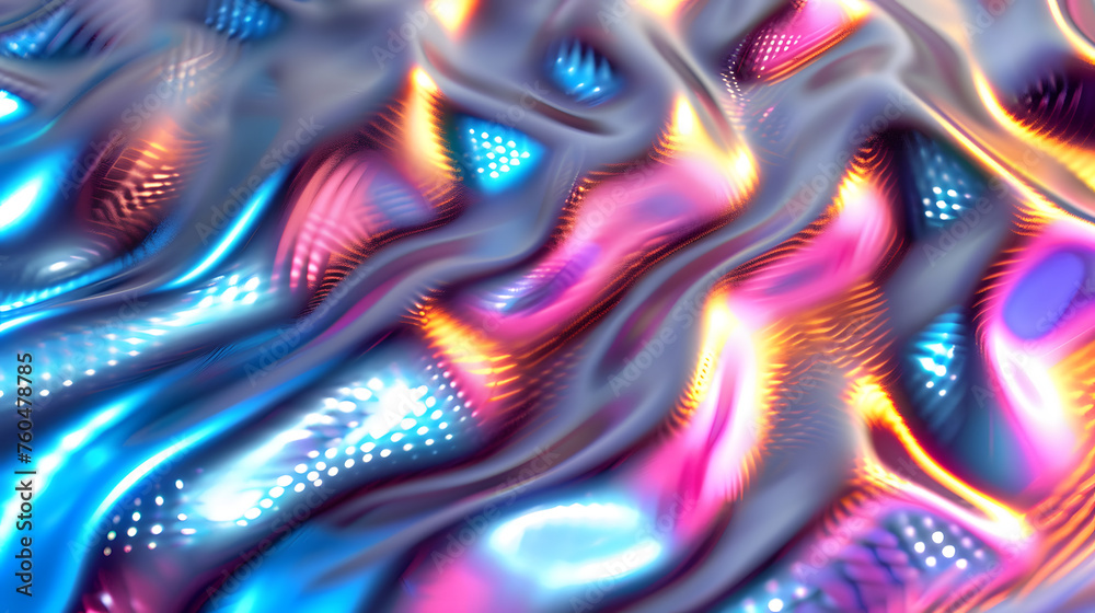 Fototapeta premium Holographic Neon Fluid Waves Dark Background, abstract background with waves, Generative AI