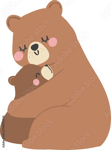 Heartwarming Mothers day bear mom and baby cub hugging retro animal