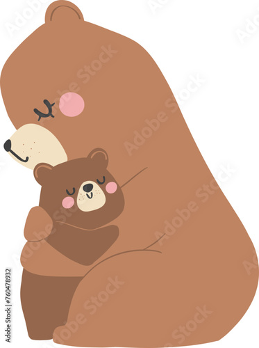 Heartwarming Mothers day bear mom and baby cub hugging retro animal