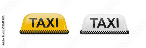 Taxi car roof sign yellow and white. Realistic illustration isolated on white. Vector