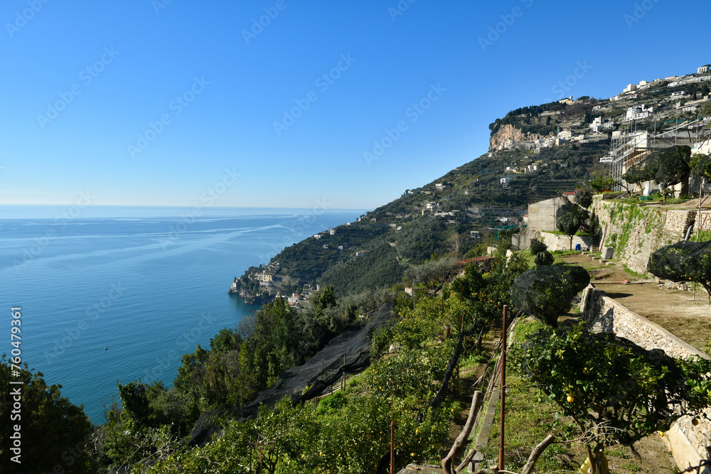 Panoramic view of the Amalfi coast in the province of Salerno, Italy.