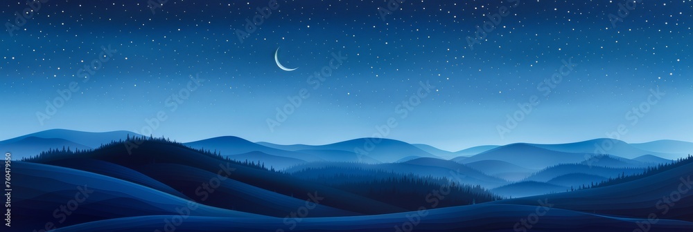 Obraz premium abstract illustration image of a night sky with mountain silhouette. 