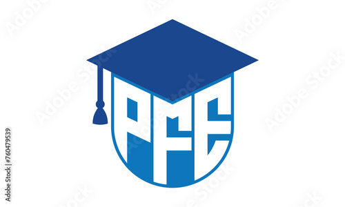 PFE initial letter academic logo design vector template. school college logo, university logo, graduation cap logo, institute logo, educational logo, library logo, teaching logo, book shop, varsity