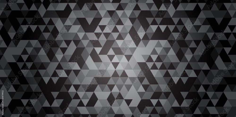 Abstract geometric black and gray background seamless mosaic and low polygon triangle texture wallpaper. Triangle shape retro wall grid pattern geometric ornament tile vector square element. - obrazy, fototapety, plakaty 