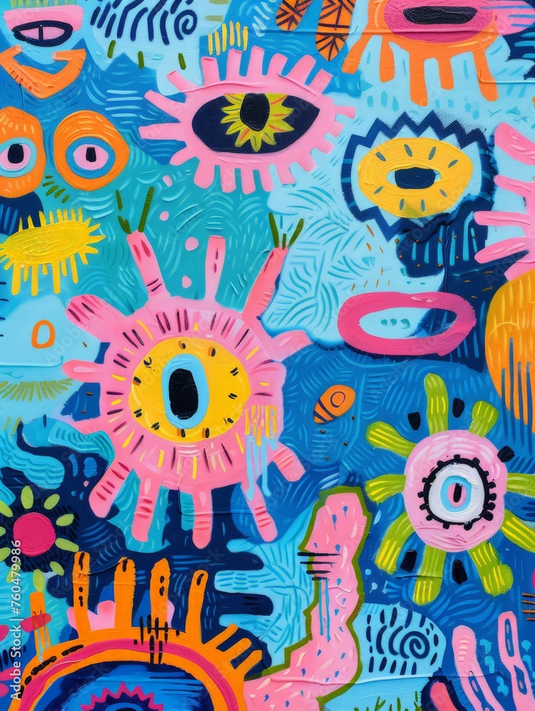 Fototapeta premium A painting featuring a variety of colors and shapes arranged in a vibrant and dynamic composition