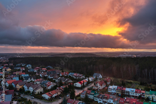 Amazing sunset over the Rotmanka village in Poland
