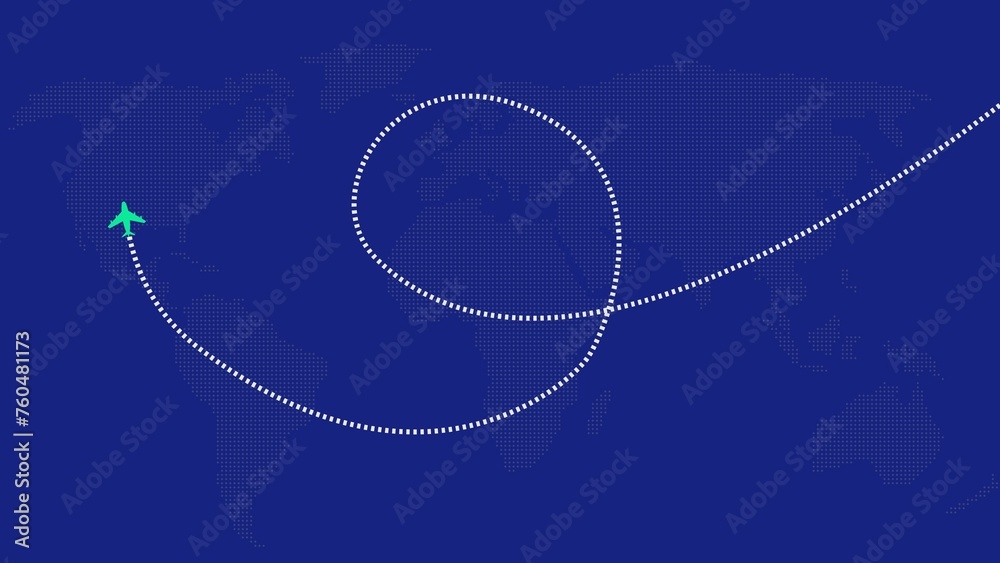 World map with airplane, flight routes and pins World map with airplane, flight routes and pins