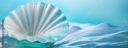 Single Seashell on Gentle Blue Waves