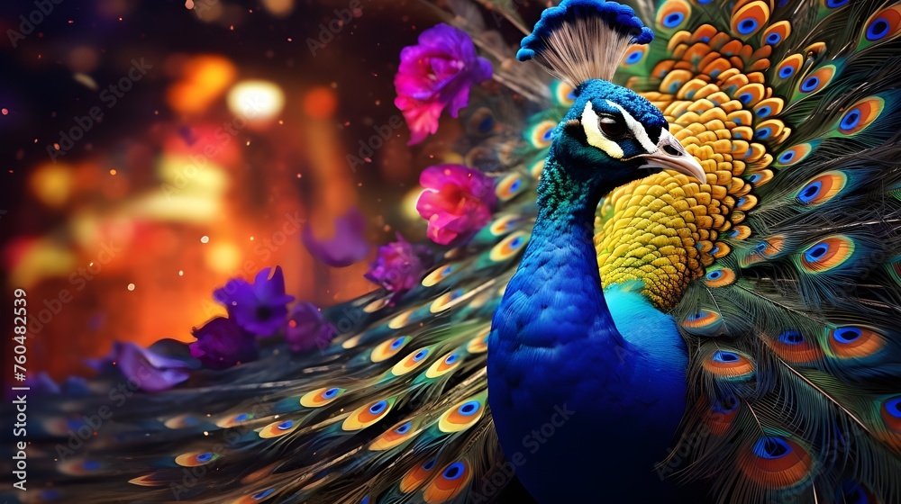 Elegante pavo real mostró sus coloridas plumas ia generativa
 - obrazy, fototapety, plakaty 