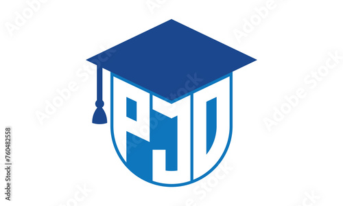 PJO initial letter academic logo design vector template. school college logo, university logo, graduation cap logo, institute logo, educational logo, library logo, teaching logo, book shop, varsity photo