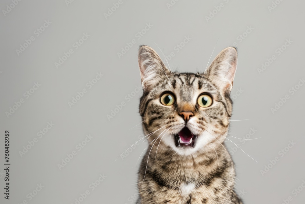 surprised and shocked cat on a light simple background