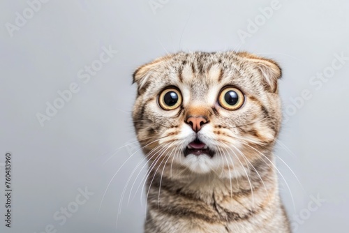 surprised and shocked cat on a light simple background