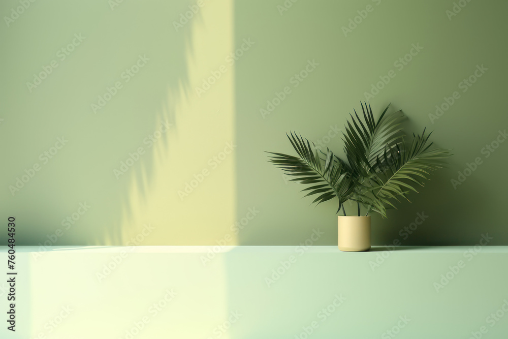 Plant pot with shadow on green wall Plant pot with shadow on green wall