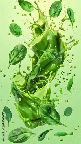 Green Juice Splash with Leaves