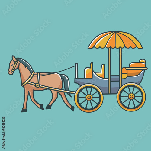 Horse cart, horse drawn side view. Vector illustration in minimalist design