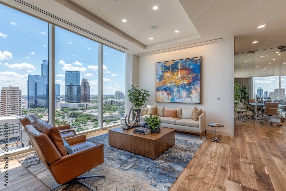 Fototapeta premium office room with beautiful skyline views professional photography