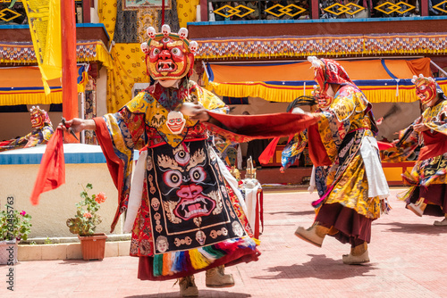 Masked monk dancing at the Takthok Tsechu festival, Sakti, Ladakh, India