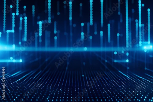 Futuristic Blue Binary Code Flow in Virtual Cyberspace.