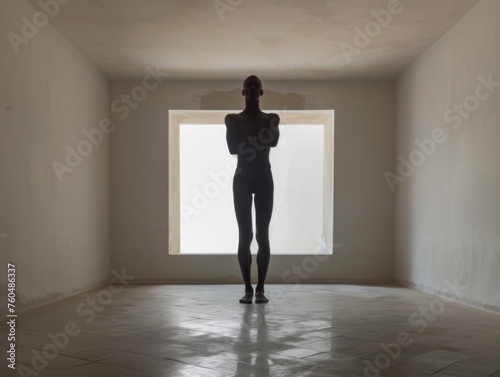 interior room with dark human silhouette. 