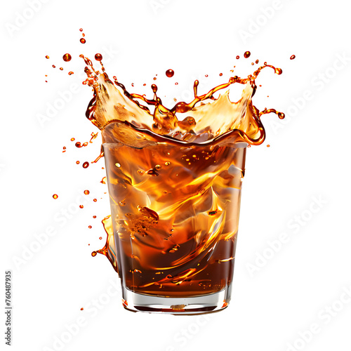 splash of cola and glass of cola with transparents background photo