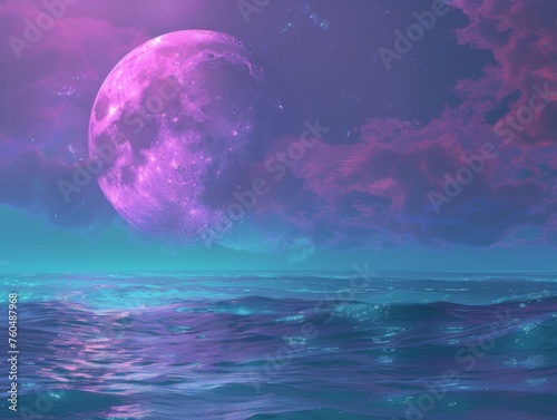cinematic scene of a purple moon. © CreativeCreations
