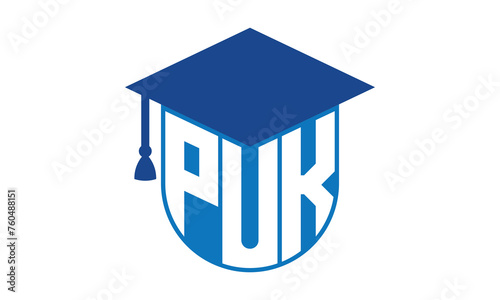 PUK initial letter academic logo design vector template. school college logo, university logo, graduation cap logo, institute logo, educational logo, library logo, teaching logo, book shop, varsity