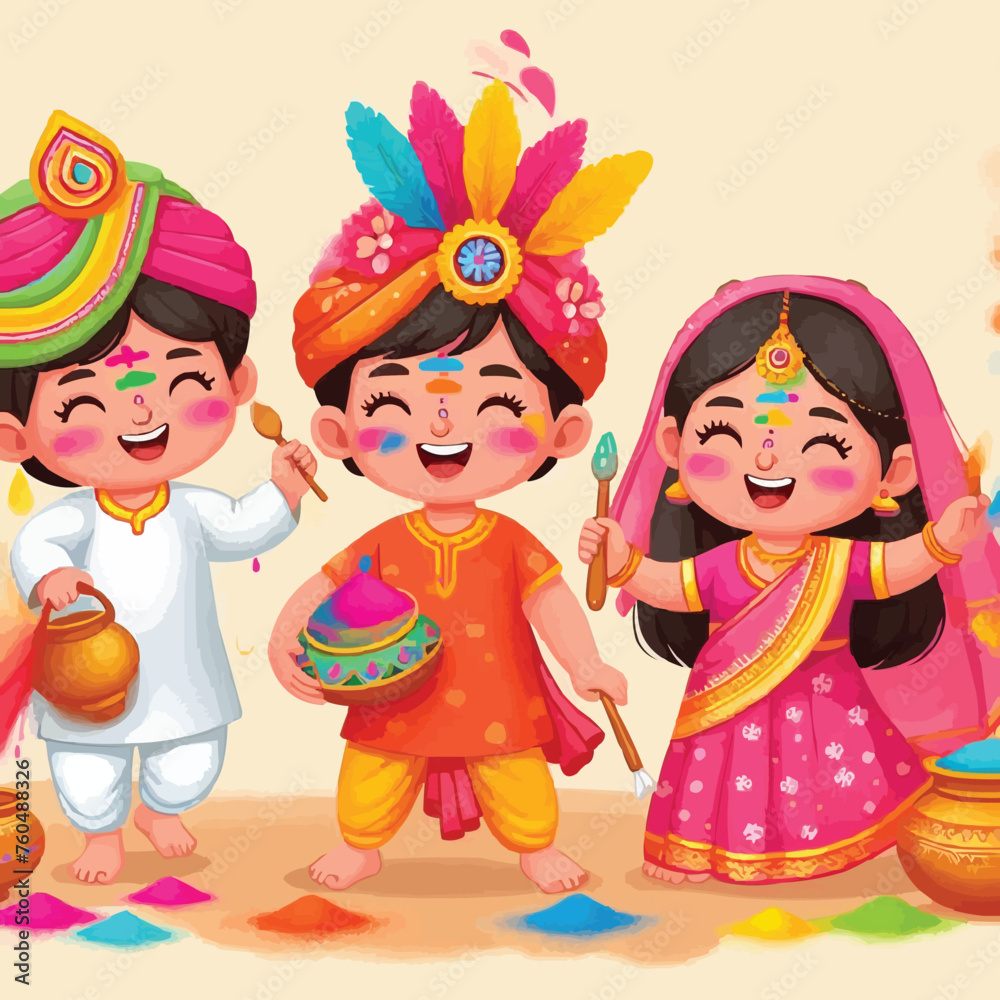 Kids Playing colorful Holi festival Kids Playing colorful Holi festival