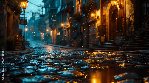 City Serenity: Rainfall Adorns the Streets
