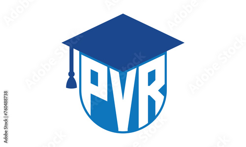 PVR initial letter academic logo design vector template. school college logo, university logo, graduation cap logo, institute logo, educational logo, library logo, teaching logo, book shop, varsity