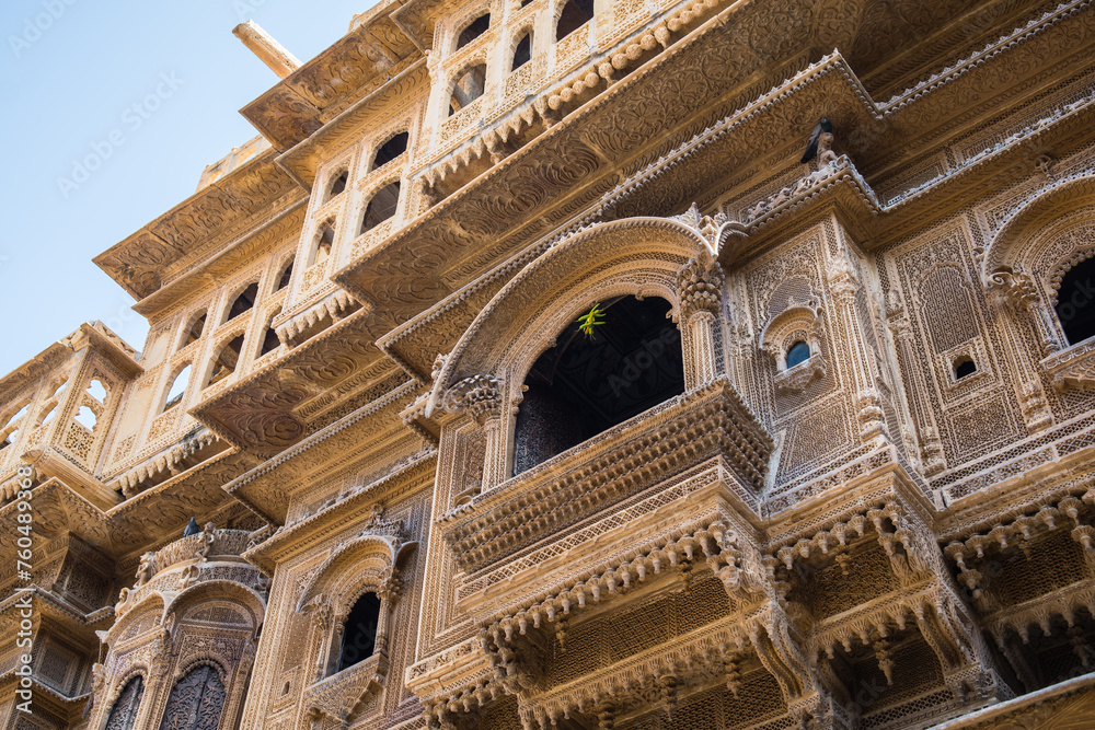 architecture of traditional haveli house in jaisalmer, india
