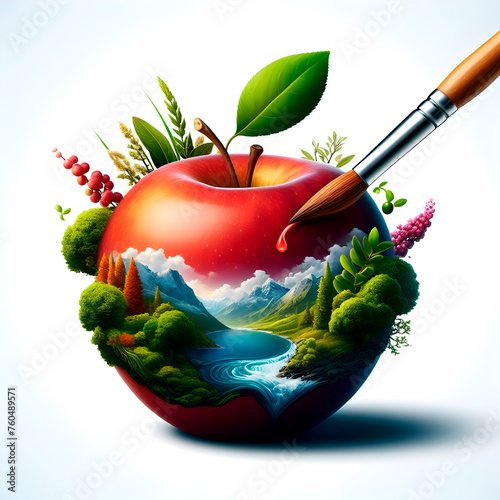 painting of red apple 