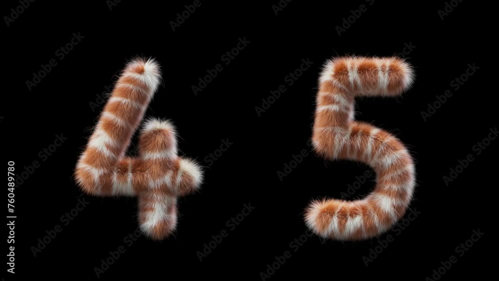 3D animation woolen numbers 4 and 5. Wool in the style of the Giraffe animal. The file contains an Alpha Channel. ProRes4 RGBA
